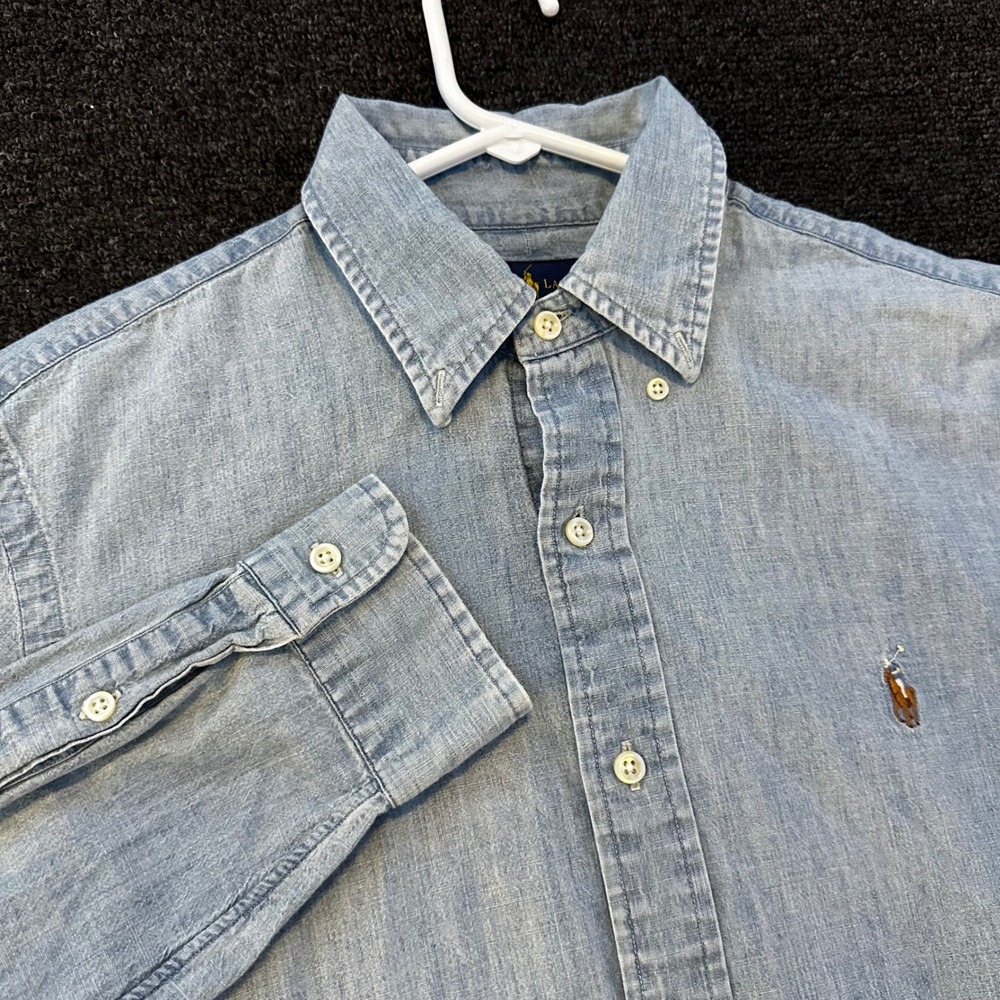 Polo Ralph Lauren Button Down Mens M Blue Good Classic Fit Chambray Shirt